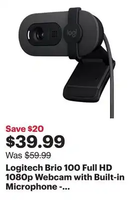 Best Buy Logitech Brio 100 Full HD 1080p Webcam with Built-in Microphone - Graphite offer