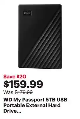 Best Buy WD My Passport 5TB USB Portable External Hard Drive (WDBPKJ0050BBK-WESN) - Black offer