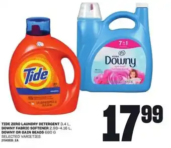 Independent Grocer TIDE ZERO LAUNDRY DETERGENT 3.4 L, DOWNY FABRIC SOFTENER 2.98-4.16 L, DOWNY OR GAIN BEADS 680 G SELECTED VARIETIES offer