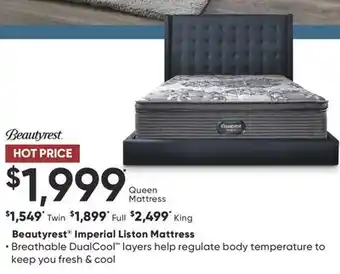 Sleep Country Beautyrest Imperial Liston Mattress offer