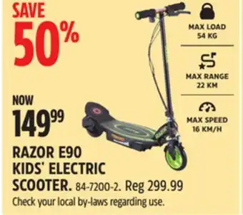 Canadian Tire RAZOR E90 KIDS' ELECTRIC SCOOTER offer