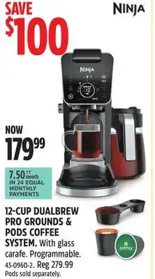 Canadian Tire Ninja 12 Cups DualBrew Pro Grounds & Pods Coffee System offer
