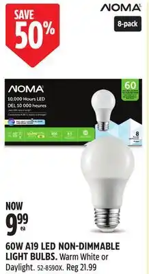 Canadian Tire NOMA 60W A19 LED NON-DIMMABLE LIGHT BULBS offer