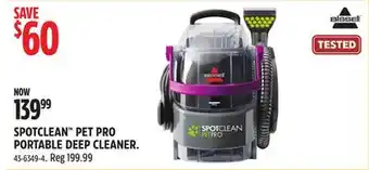 Canadian Tire BISSELL SPOTCLEAN PET PRO PORTABLE DEEP CLEANER offer