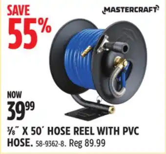 Canadian Tire Mastercraft 3⁄8˝ X 50´ HOSE REEL WITH PVC HOSE offer