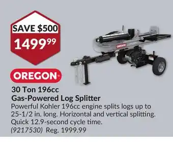 Princess Auto Oregon 30 Ton 196cc Gas-Powered Log Splitter offer