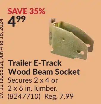 Princess Auto Trailer E-Track Wood Beam Socket offer