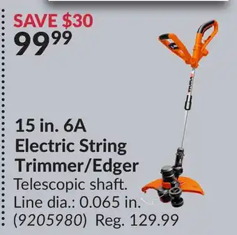 Princess Auto 15 in. 6A Electric String Trimmer/Edger offer