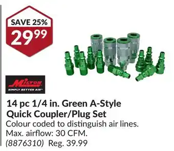 Princess Auto 14 pc 1/4 in. Green A-Style Quick Coupler/Plug Set offer