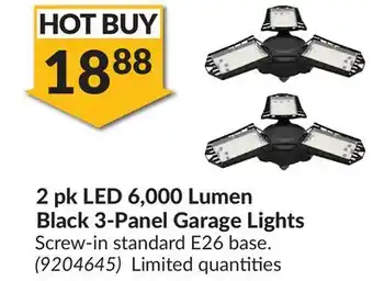 Princess Auto 2 pk LED 6,000 Lumen Black 3-Panel Garage Lights offer