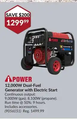 Princess Auto 12,000W Dual-Fuel Generator with Electric Start offer