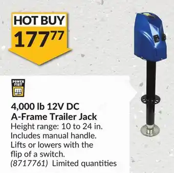 Princess Auto 12V DC A-Frame Trailer Jack offer