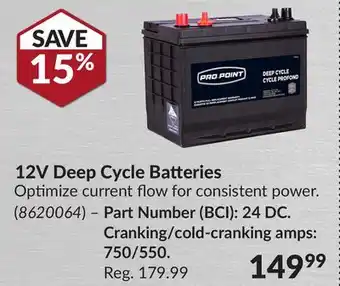 Princess Auto Pro-Point 12V Deep Cycle Batteries offer