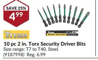 Princess Auto Titan 10 pc 2 in. Torx Security Driver Bits offer
