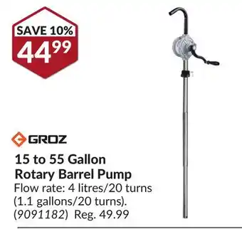 Princess Auto 15 to 55 Gallon Rotary Barrel Pump offer