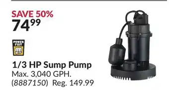 Princess Auto 1/3 HP Sump Pump offer