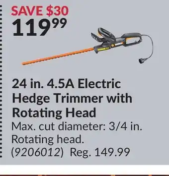 Princess Auto 24 in. 4.5A Electric Hedge Trimmer with Rotating Head offer
