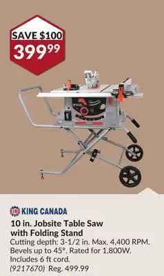 Princess Auto 10 in. Jobsite Table Saw with Folding Stand offer