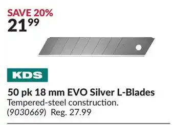 Princess Auto 50 pk 18 mm EVO Silver L-Blades offer
