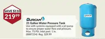 Princess Auto Burcam 21 Gallon Water Pressure Tank offer