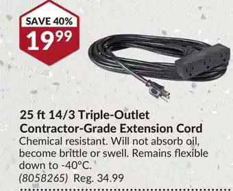 Princess Auto 25 ft14/3 Triple-Outlet Contractor-Grade Extension Cord offer