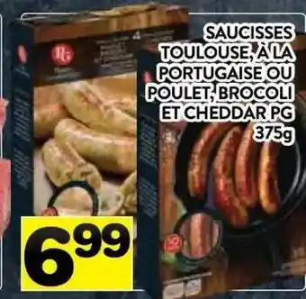 Supermarché PA SAUCISSES TOULOUSE A LA PORTUGAISE OU POULET BROCOLI ET CHEDDAR PG offer