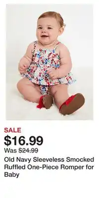 Old Navy Old Navy Sleeveless Smocked Ruffled One-Piece Romper for Baby offer