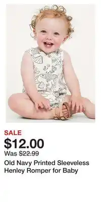Old Navy Old Navy Printed Sleeveless Henley Romper for Baby offer