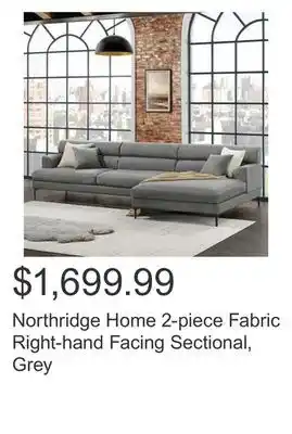 Costco Northridge Home 2-piece Fabric Right-hand Facing Sectional, Grey offer