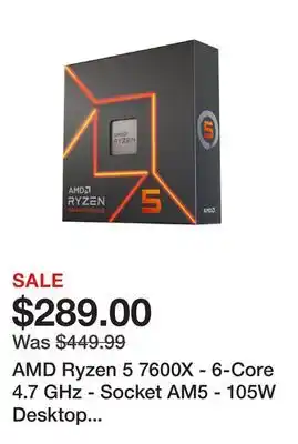 Newegg AMD Ryzen 5 7600X - 6-Core 4.7 GHz - Socket AM5 - 105W Desktop Processor (100-100000593WOF) offer