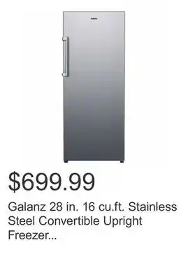 Costco Galanz 28 in. 16 cu.ft. Stainless Steel Convertible Upright Freezer or Refrigerator offer