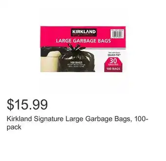 Costco Kirkland Signature Large Garbage Bags, 100-pack offer