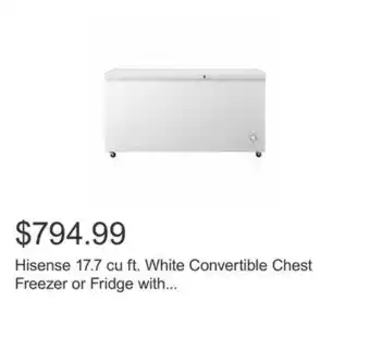 Costco Hisense 17.7 cu ft. White Convertible Chest Freezer or Fridge with Caster Wheels offer