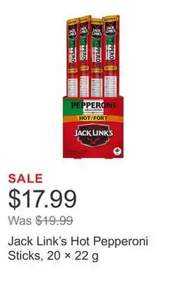 Costco Jack Link's Hot Pepperoni Sticks, 20 × 22 g offer