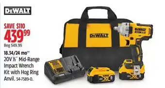 Canadian Tire DEWALT 20V 1⁄2˝ Mid-Range Impact Wrench Kit with Hog Ring Anvil offer