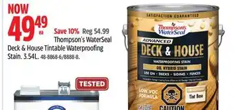 Canadian Tire Thompson's WaterSeal Deck & House Waterproofing Stain, Solid Tint Base, Oil Hybrid Stain, 3.54-L/1-Gallon offer