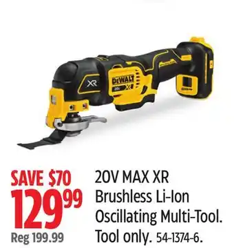 Canadian Tire DEWALT 20V MAX XR Brushless Li-Ion Oscillating Multi-Tool offer
