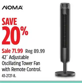 Canadian Tire NOMA 42 Adjustable Oscillating Tower Fan with Remote Control offer