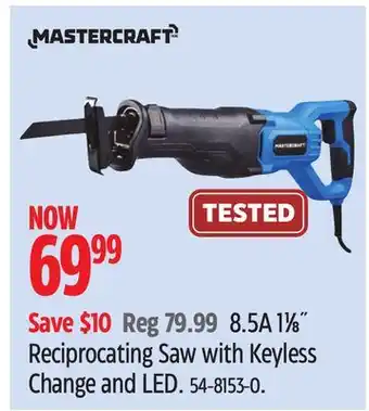 Canadian Tire Reciprocating Saw with Keyless Change and LED Mastercraft offer