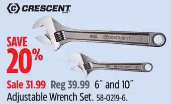 Canadian Tire Crescent 6 and 10 Adjustable Wrench Set offer