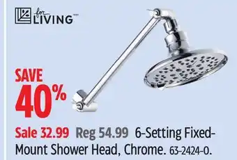 Canadian Tire For Living 6-Setting Fixed- Mount Shower Head, Chrome offer