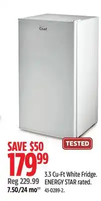 Canadian Tire Master Chef 3.3 Cu-Ft White Fridge. ENERGY STAR rated offer