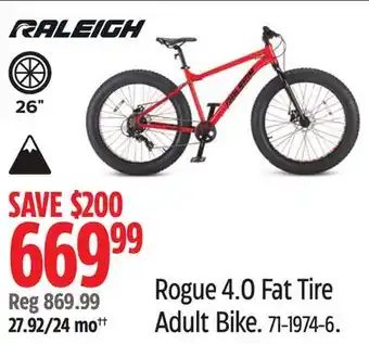 Canadian Tire Raleigh Rogue 4.0 Fat Tire Adult Bike offer