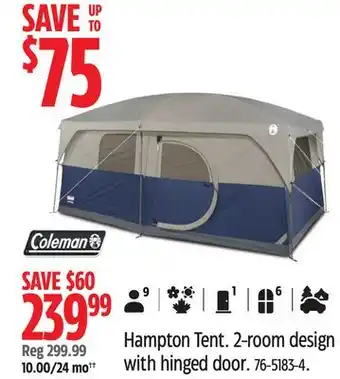 Canadian Tire Coleman Hampton Tent.2-room design with hinged door offer
