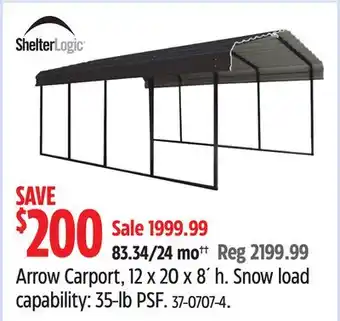 Canadian Tire SHELTERLOGIC Arrow Carport, 12 x 20 x 8' h offer