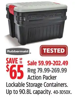 Canadian Tire Rubbermaid Action Packer Lockable Storage Containers offer