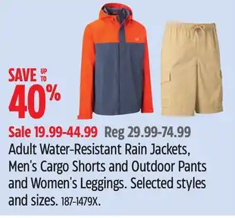 Canadian Tire Outbound Adult Water-Resistant Rain Jackets, Men's Cargo Shorts and Outdoor Pants and Women's Leggings offer