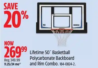 Canadian Tire Lifetime 50 Basketball Polycarbonate Backboard and Rim Combo offer