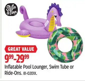 Canadian Tire Stella and Finn Inflatable Pool Lounger, Swim Tube or Ride-Ons offer