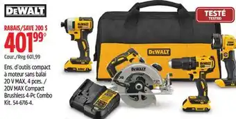 Canadian Tire DEWALT 20V MAX Compact Brushless 4-Pc Combo Kit offer